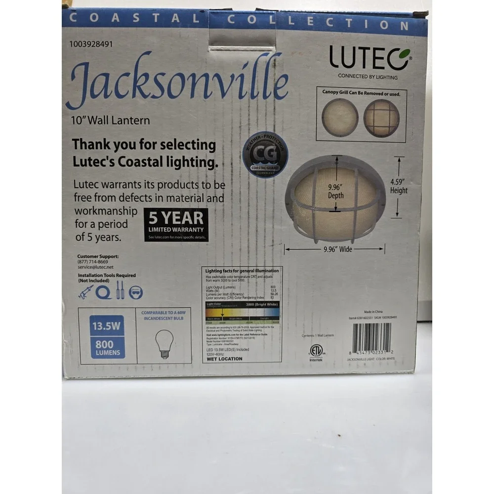 LUTEC Coastal Jacksonville White Integrated LED Bulkhead Wall Lantern